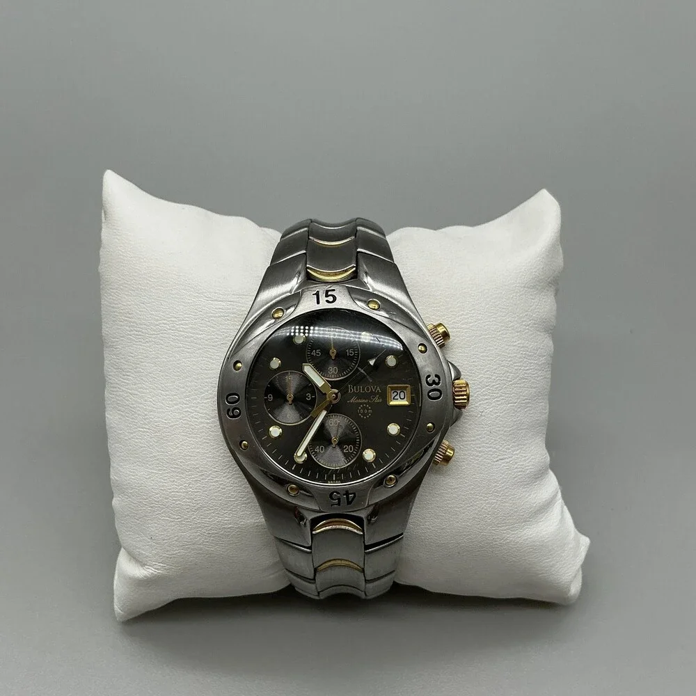 Bulova Marine Star Mens Watch 38mm Two Tone Chronograph 98G86 New Battery 7.5